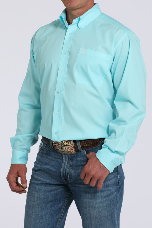 Cinch Solid Turquoise Solid Button-Down Western Shirt