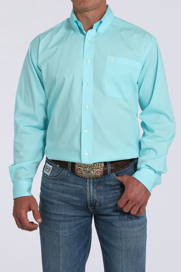 Cinch Solid Turquoise Solid Button-Down Western Shirt