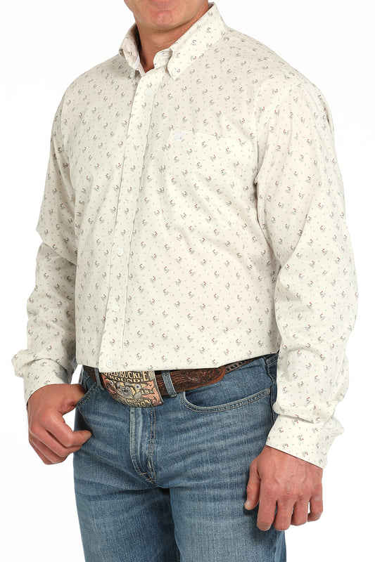Cinch Men's Rooster Print Button-Down Gray Western Shirt