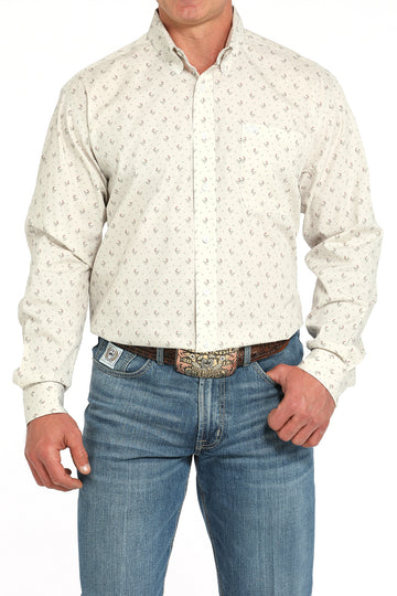 Cinch Men's Rooster Print Button-Down Gray Western Shirt