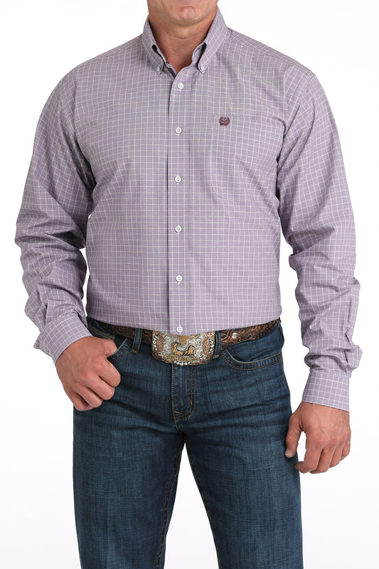 Cinch Men's Light Purple and White Box Plaid Button-Down Shirt