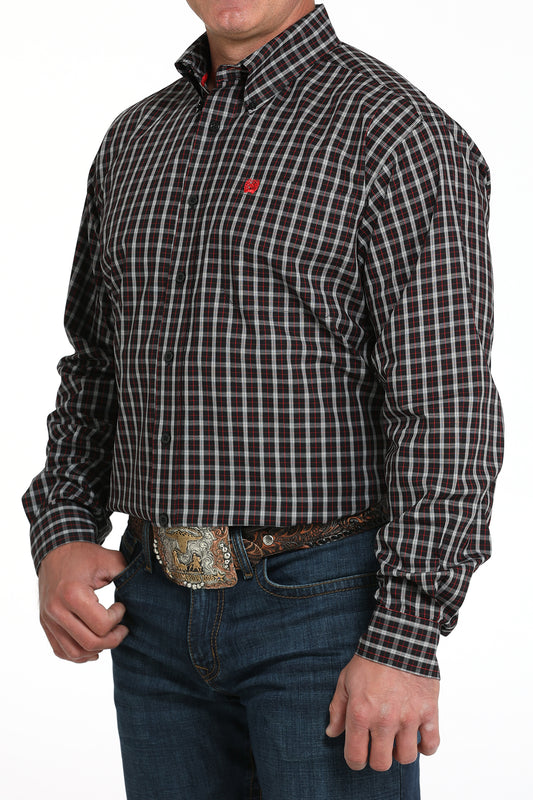 Cinch Men's Black Plaid Stretch Long Sleeve Button Down Shirt