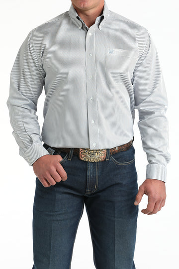 Cinch Men's White Stripe Long Sleeve Button Down Shirt