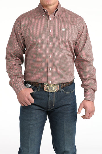 Cinch Men's Classic Fit Geometric Print Pink Button-Down Shirt