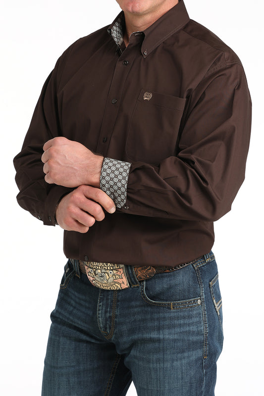 Cinch Men's Stretch Long Sleeve Button Down Brown Shirt