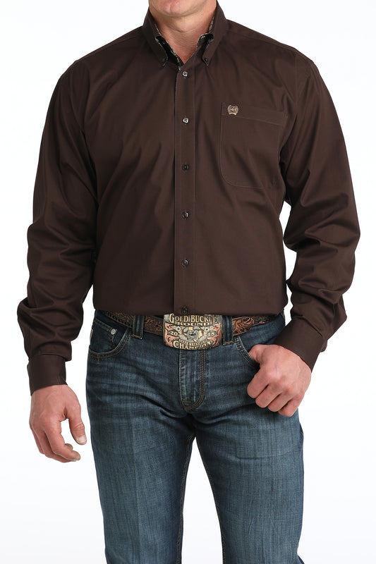Cinch Men's Stretch Long Sleeve Button Down Brown Shirt