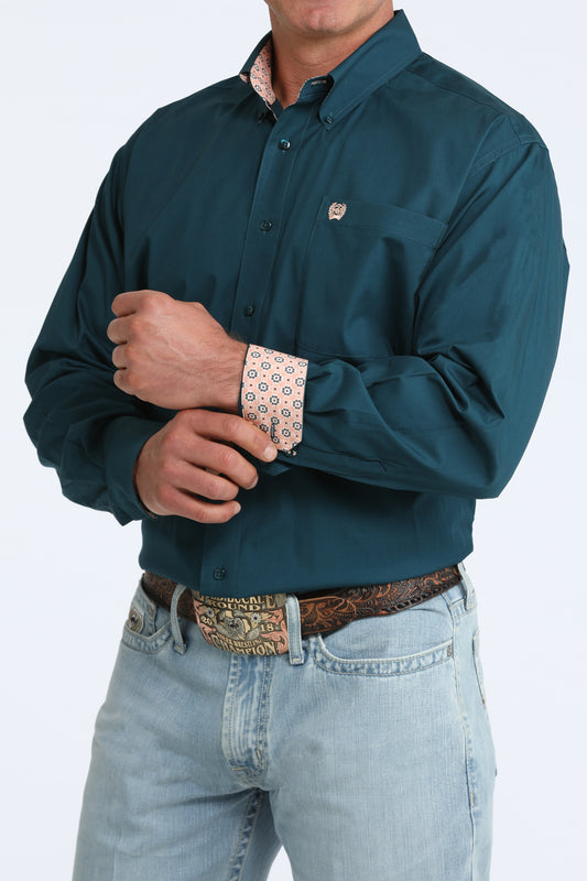 Cinch Men's Solid Teal Button Down Long Sleeve Shirt