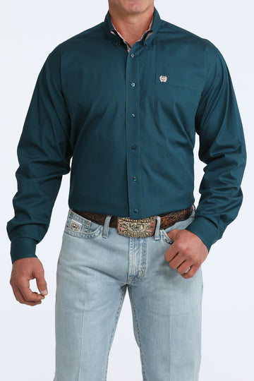 Cinch Men's Solid Teal Button Down Long Sleeve Shirt