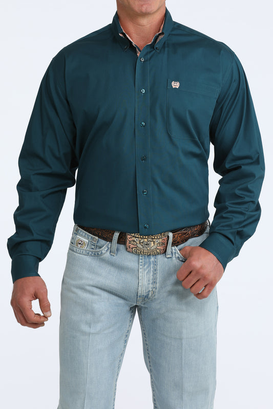 Cinch Men's Solid Teal Button Down Long Sleeve Shirt
