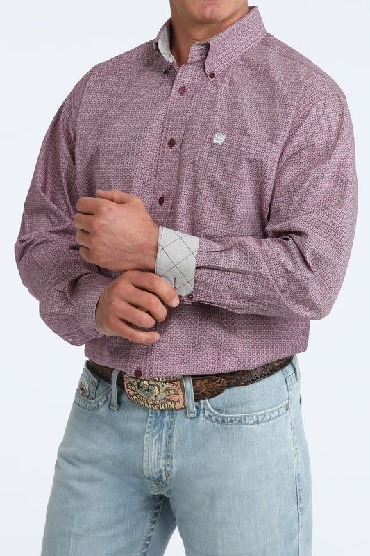 Cinch Men's Purple Square Geometric Print Long Sleeve Button Down Shirt