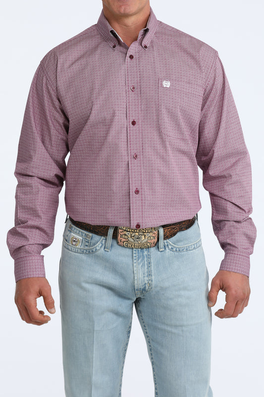 Cinch Men's Purple Square Geometric Print Long Sleeve Button Down Shirt