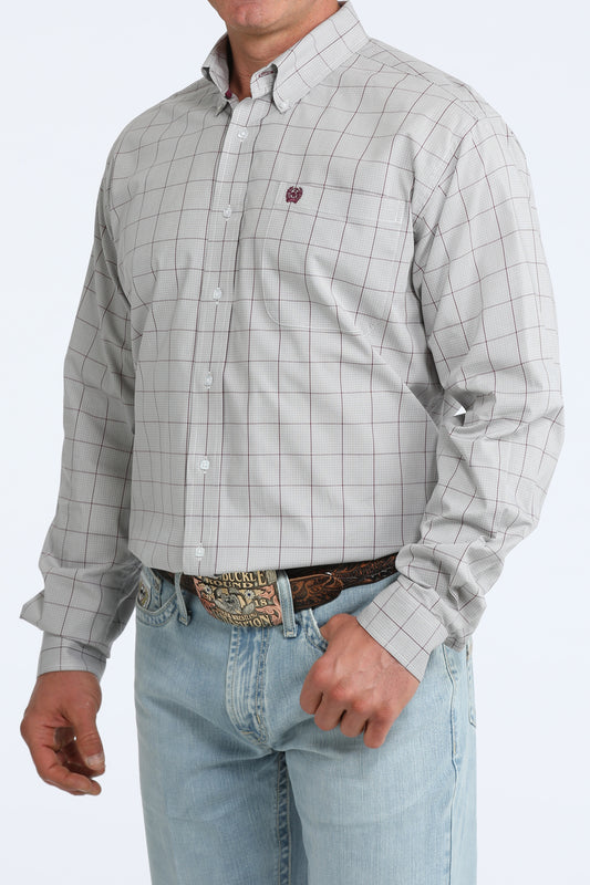 Cinch Men's Grey Plaid Long Sleeve Button Down Shirt