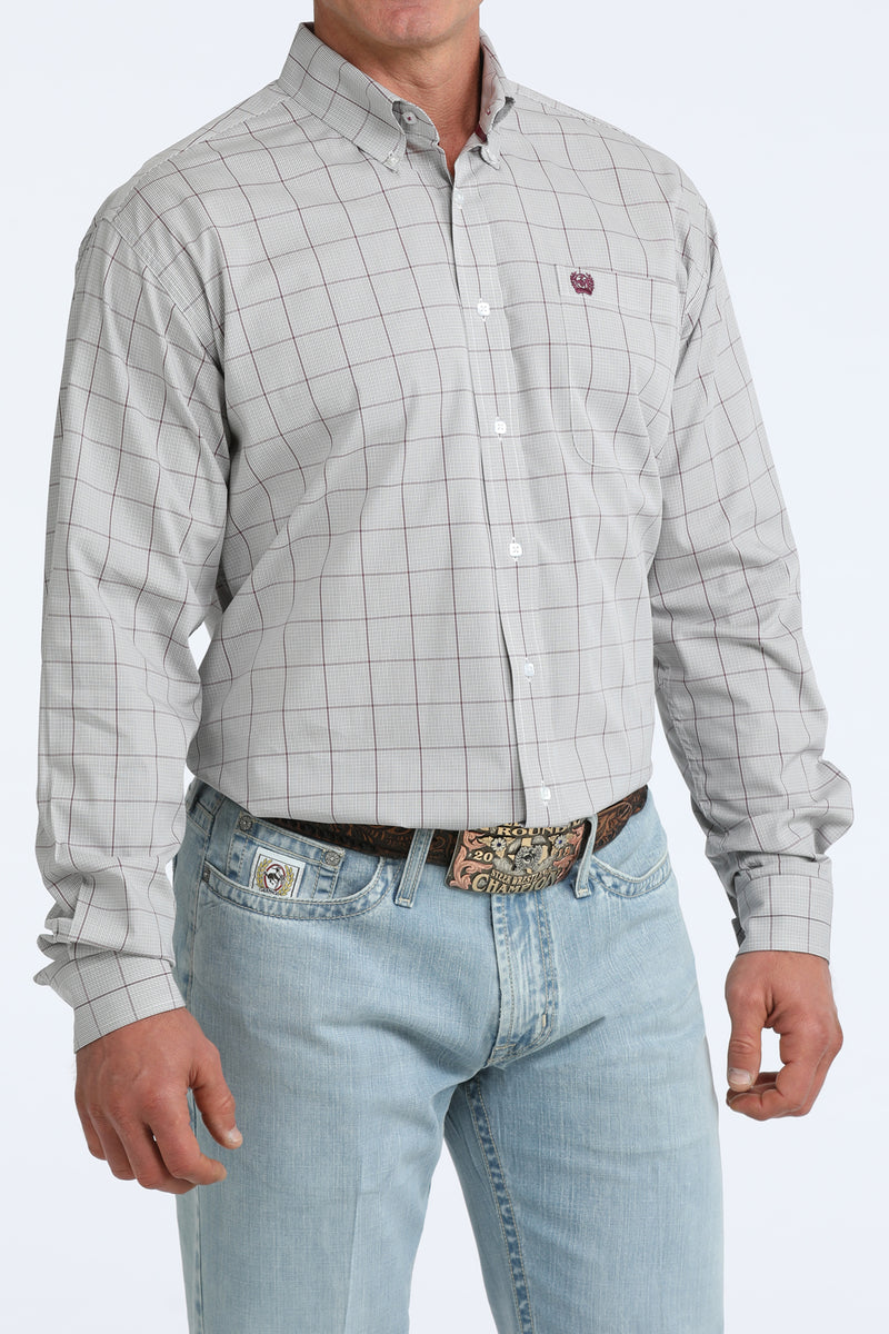 Cinch Men's Grey Plaid Long Sleeve Button Down Shirt