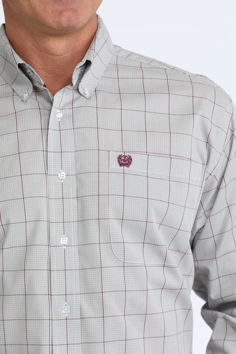 Cinch Men's Grey Plaid Long Sleeve Button Down Shirt
