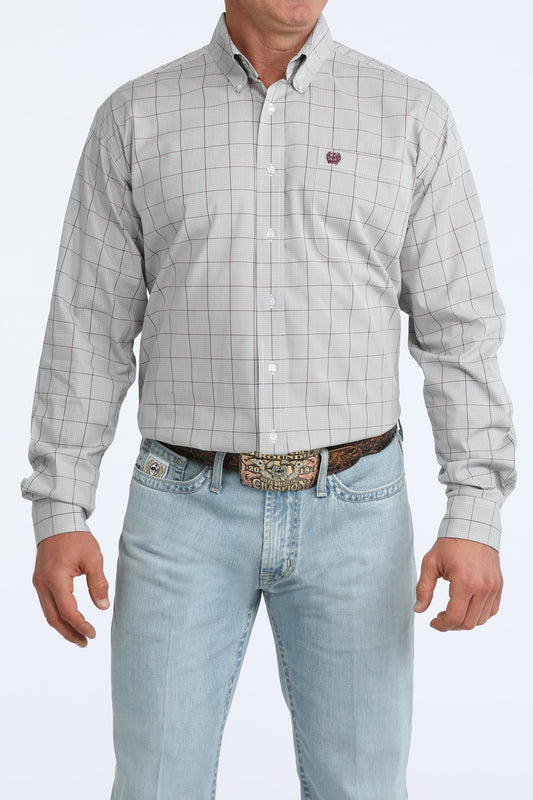 Cinch Men's Grey Plaid Long Sleeve Button Down Shirt