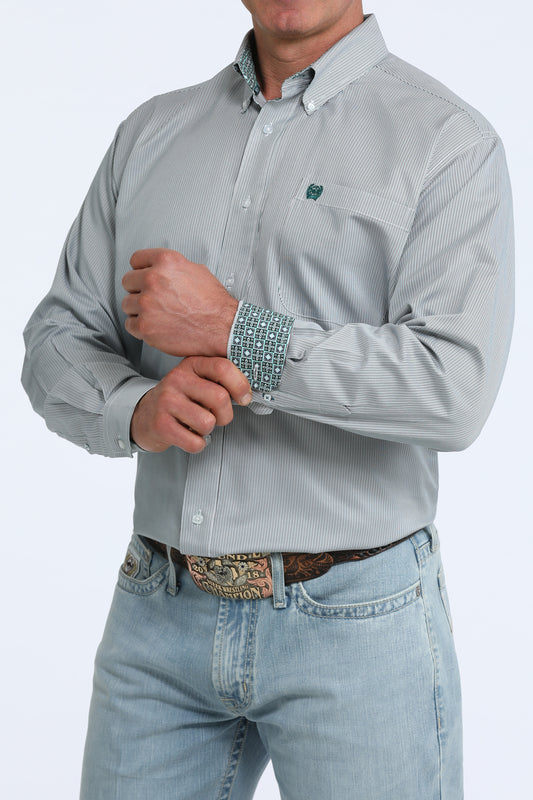 Cinch Men's Tencel Stripe Long Sleeve Button Down Shirt