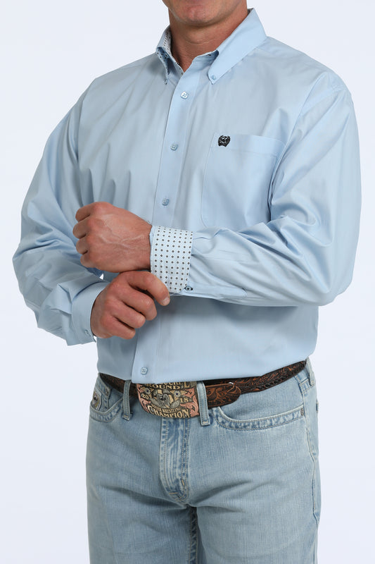 Cinch Men's Light Blue Solid Long Sleeve Button Down Shirt