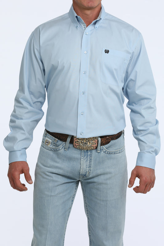 Cinch Men's Light Blue Solid Long Sleeve Button Down Shirt