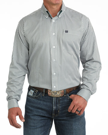 Cinch Men's Tencel Blue Stripe Long Sleeve Button Down Shirt