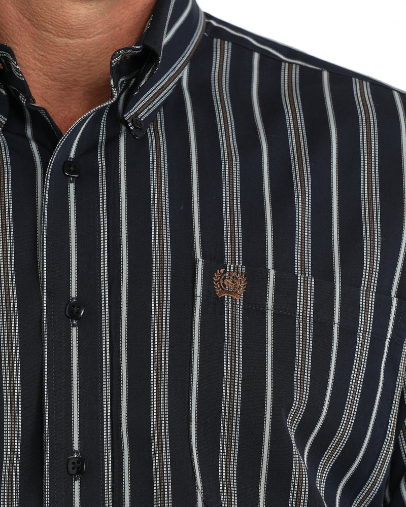 Cinch Men's Navy Striped Long Sleeve Button Down Shirt