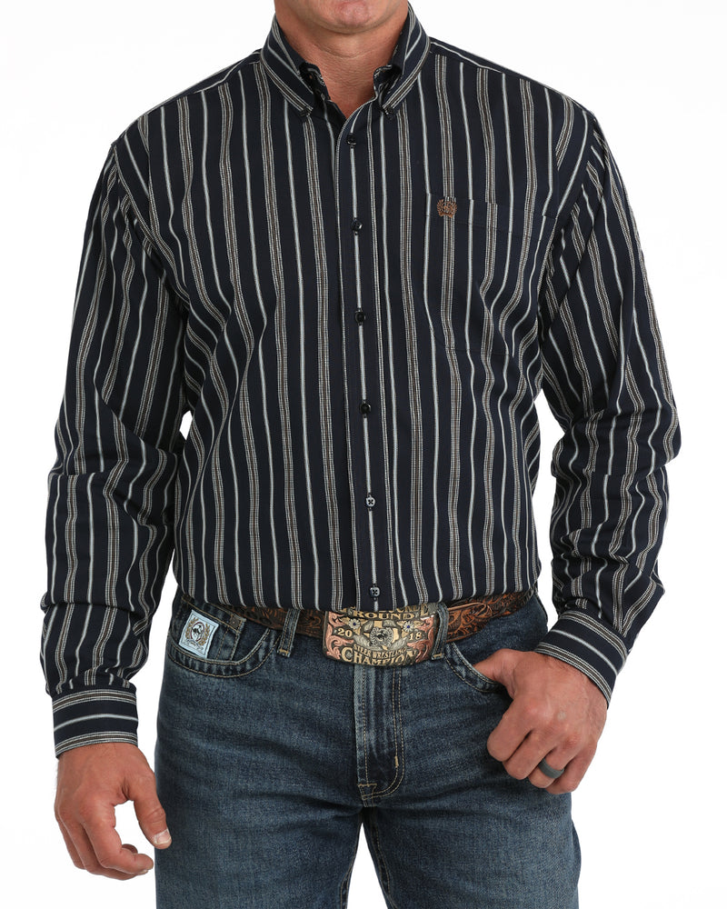 Cinch Men's Navy Striped Long Sleeve Button Down Shirt