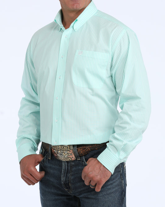 Cinch Men's Turquoise Striped Long Sleeve Button Down Shirt