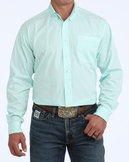 Cinch Men's Turquoise Striped Long Sleeve Button Down Shirt