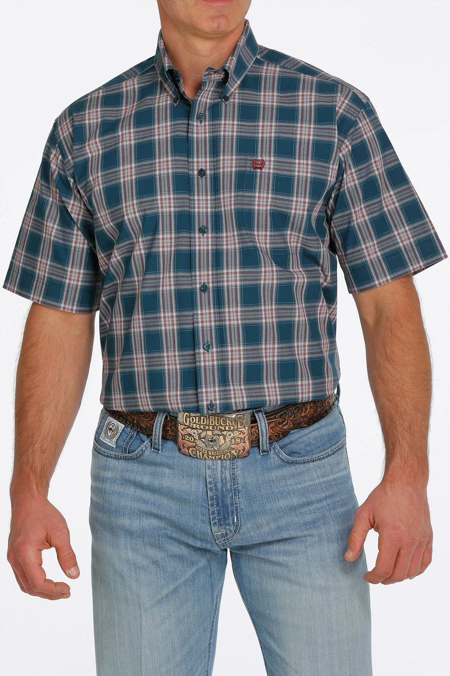 Cinch Men's Teal Plaid Short Sleeve Shirt