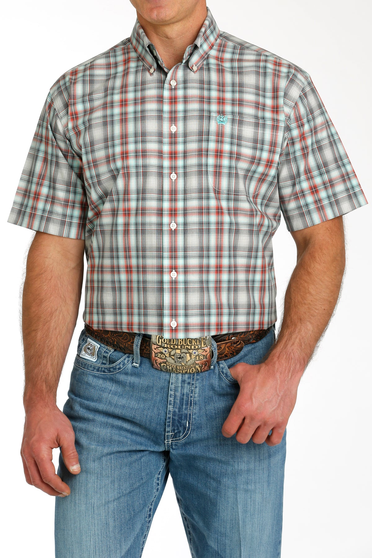 Cinch Men's Plaid Button-Down Short Sleeve Western Shirt