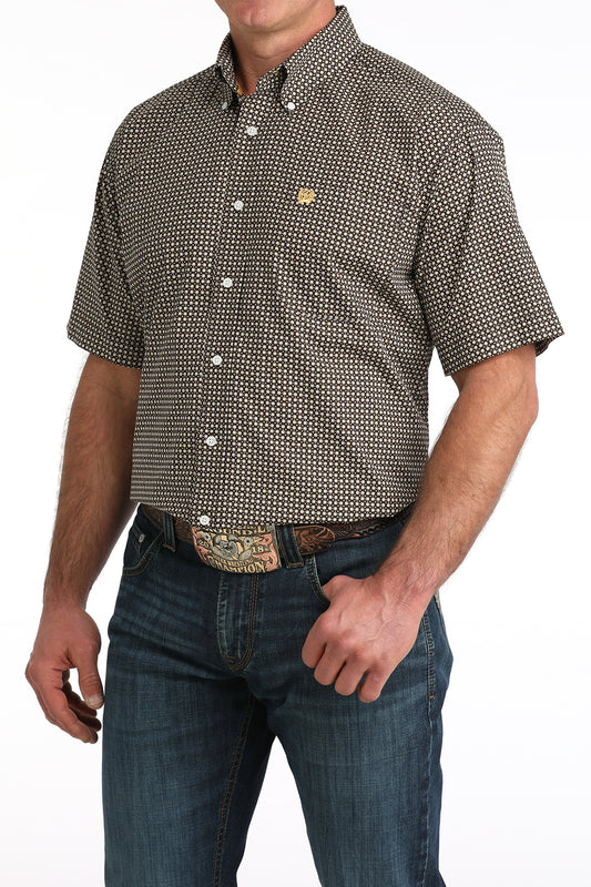 Cinch Men's Brown Geometric Print Short Sleeve Classic Fit Shirt