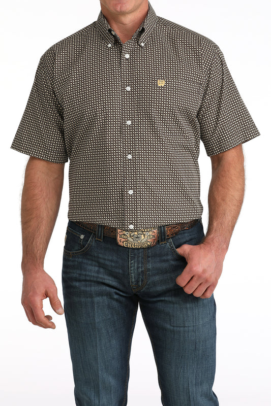 Cinch Men's Brown Geometric Print Short Sleeve Classic Fit Shirt