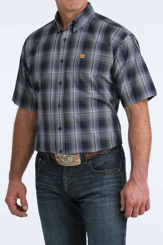 Cinch Men's Navy Plaid Short Sleeve Button-Down Shirt