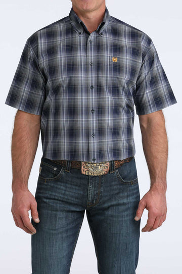 Cinch Men's Navy Plaid Short Sleeve Button-Down Shirt