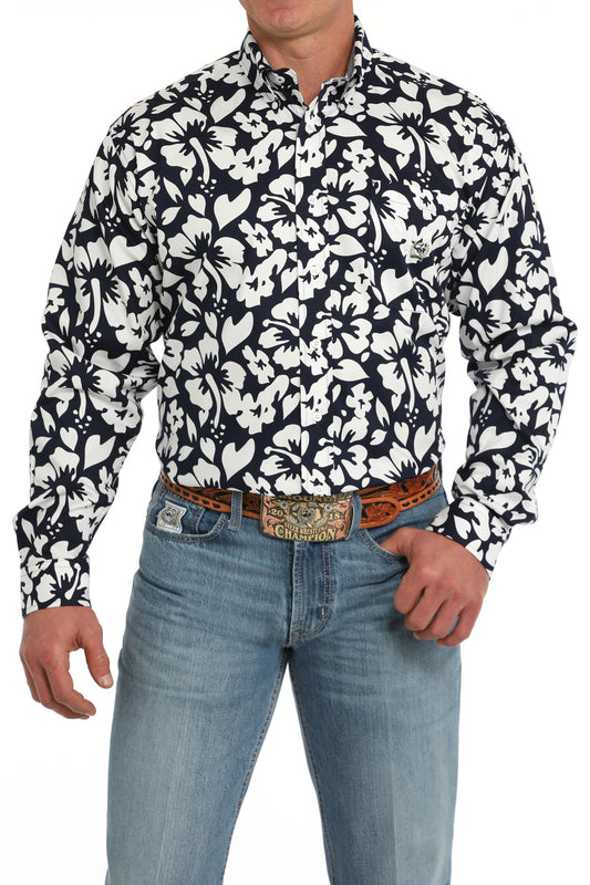 Cinch Men's Navy Hibiscus Print Button-Down Western Shirt