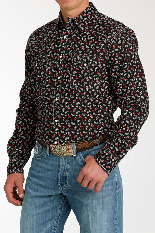 Cinch Men's Black Paisley Print Modern Fit Snap Shirt