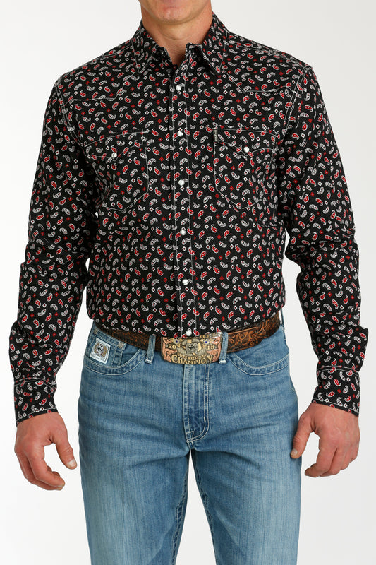 Cinch Men's Black Paisley Print Modern Fit Snap Shirt