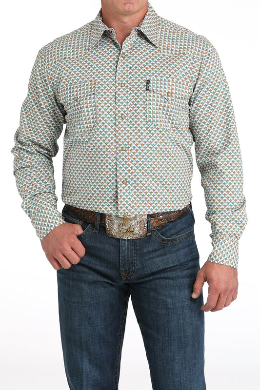 Cinch Men's White Print Modern Fit Snap Shirt