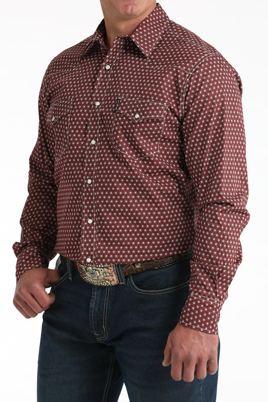 Cinch Modern Fit Burgundy Printed Long Sleeve Snap Western Shirt