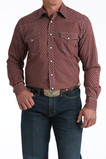 Cinch Modern Fit Burgundy Printed Long Sleeve Snap Western Shirt