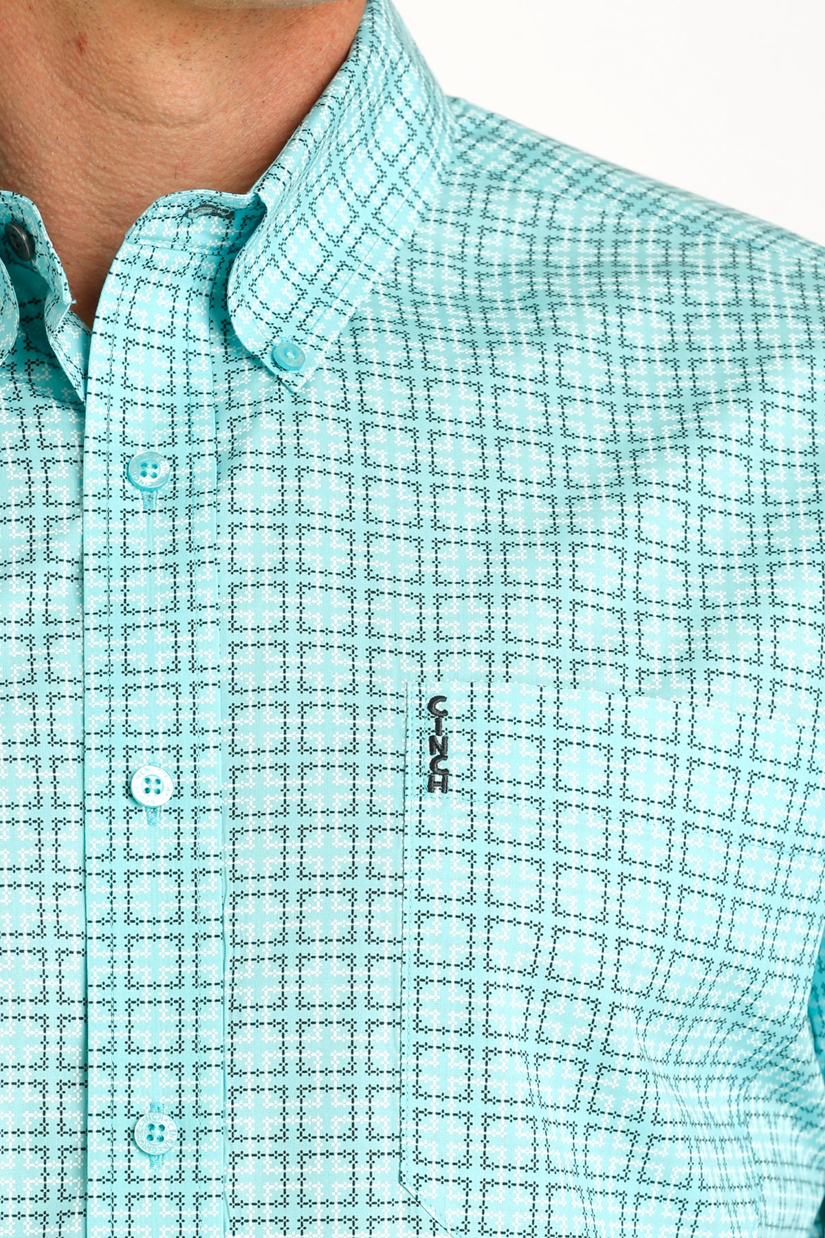 Cinch Men's Modern Fit Blue Square Geometric Print Button Down Shirt