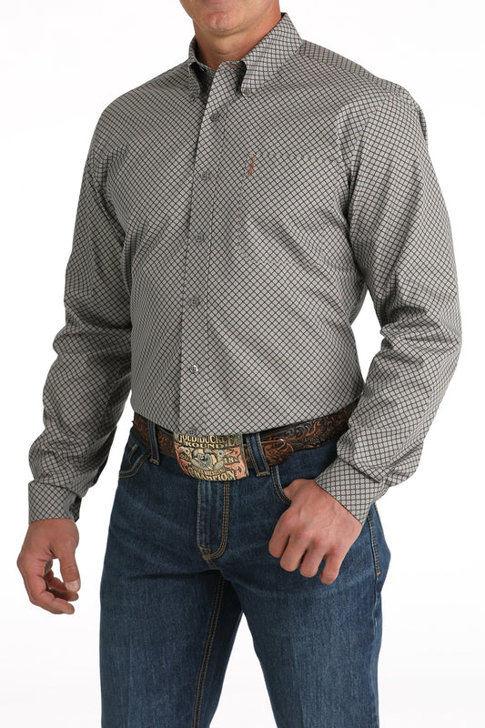 Cinch Men's Modern Fit Grey Printed Button Down Long Sleeve Shirt