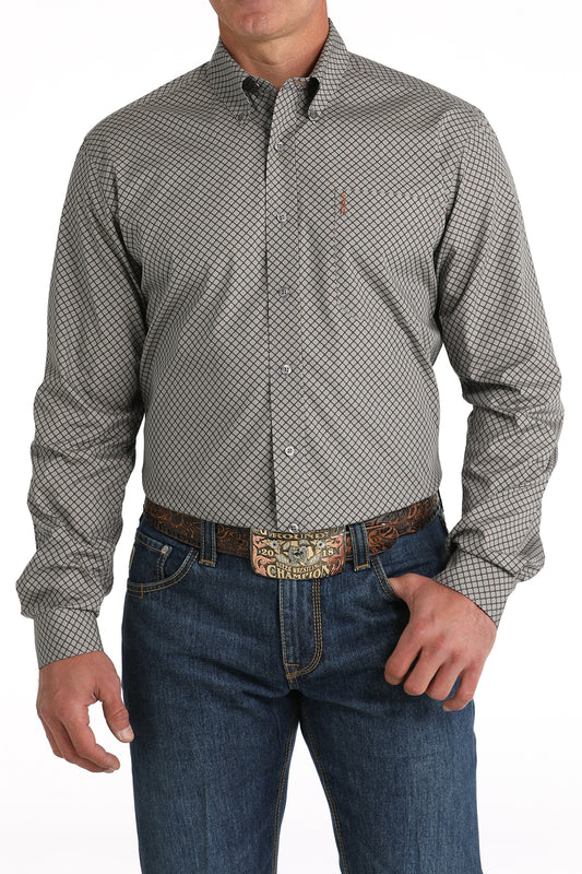 Cinch Men's Modern Fit Grey Printed Button Down Long Sleeve Shirt