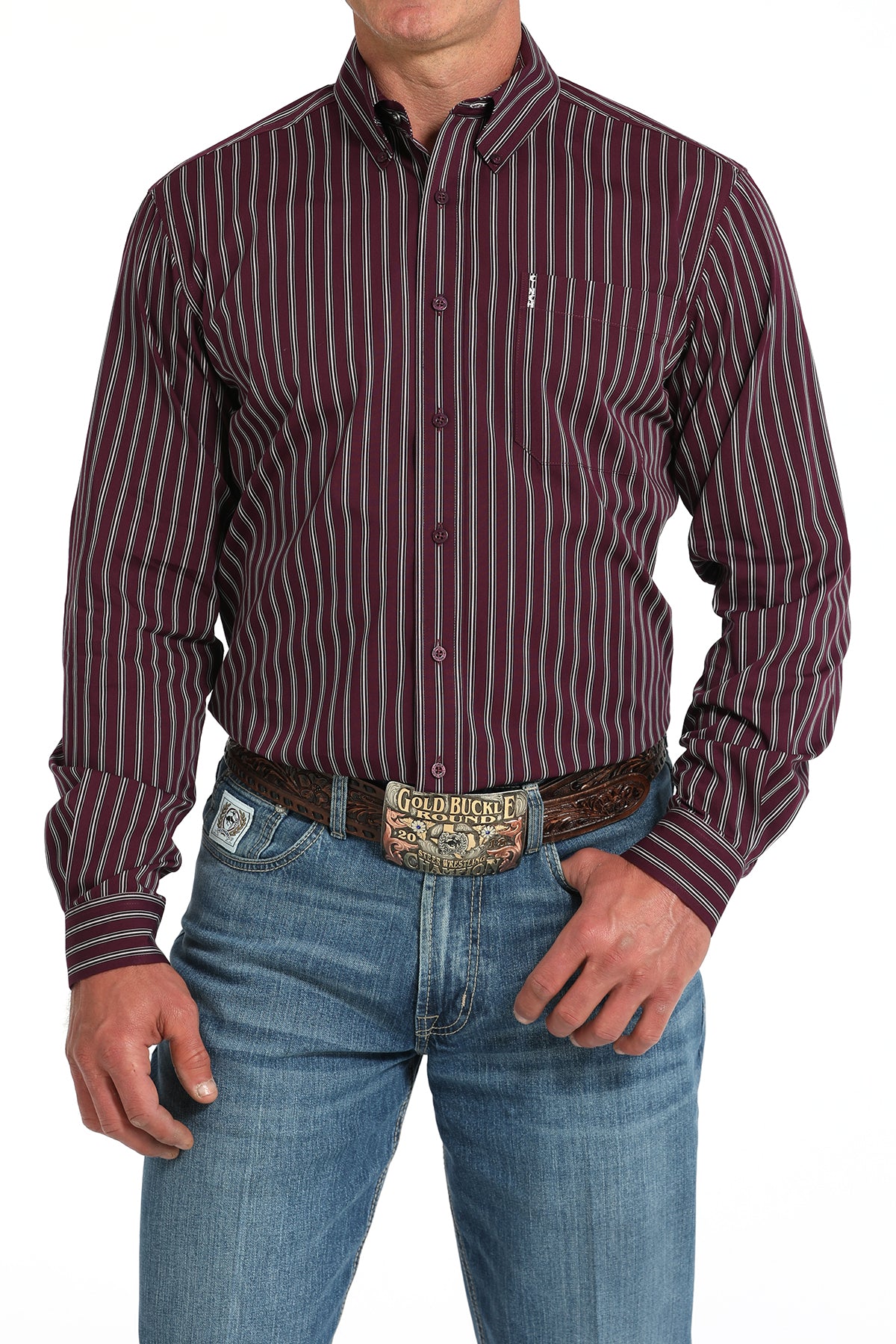 Cinch Men's Purple Striped Modern Fit Button-Down Shirt – R Bar B