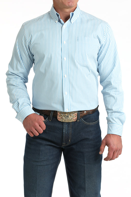 Cinch Men's White Stripe Modern Long Sleeve Button Down Shirt