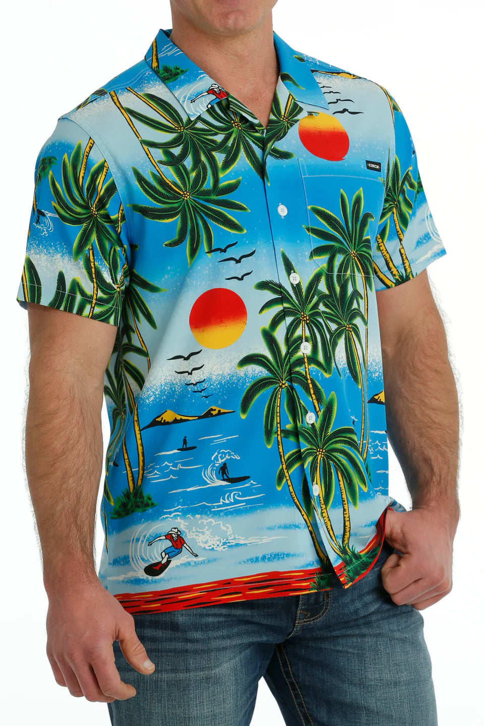 Cinch Men's Blue Hawaiian Camp Shirt