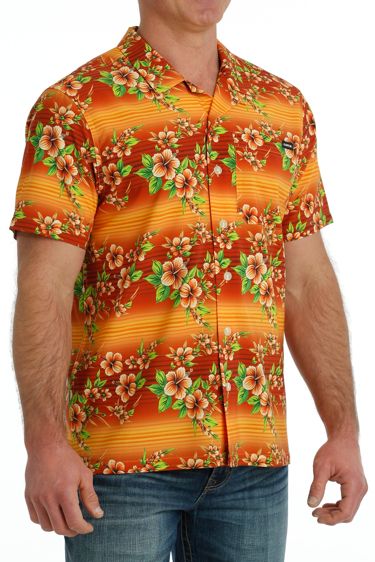 Cinch Men's Orange Hawaiian Camp Shirt
