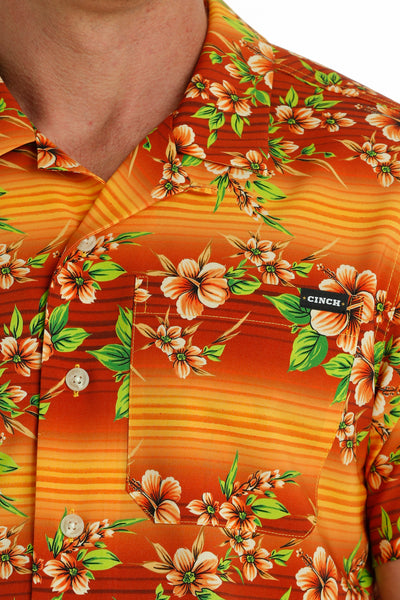 Cinch Men's Orange Hawaiian Camp Shirt