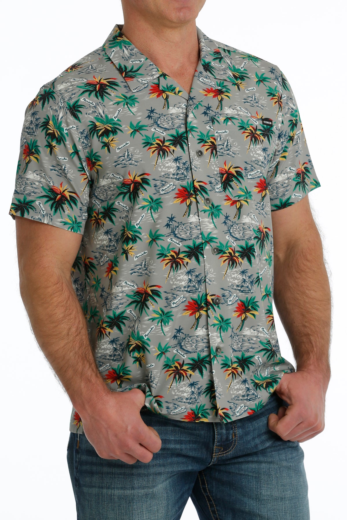 Cinch Men's Grey Hawaiian Camp Shirt