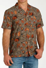 Cinch Men's Brown Cowboy Print Camp Shirt