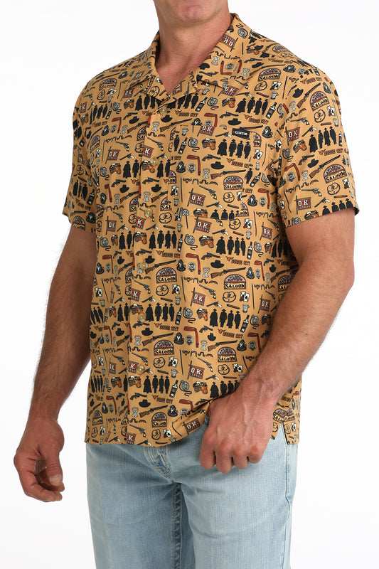 Cinch Men's Short Sleeve Wildwest Print Camp Shirt